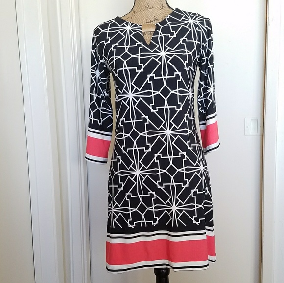 Haani Dresses & Skirts - Black, white & coral print w/goldtone accent